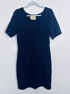 Maeve Anthropologie Navy Textured Short Sleeve Sheath Dress Women’s Large Career